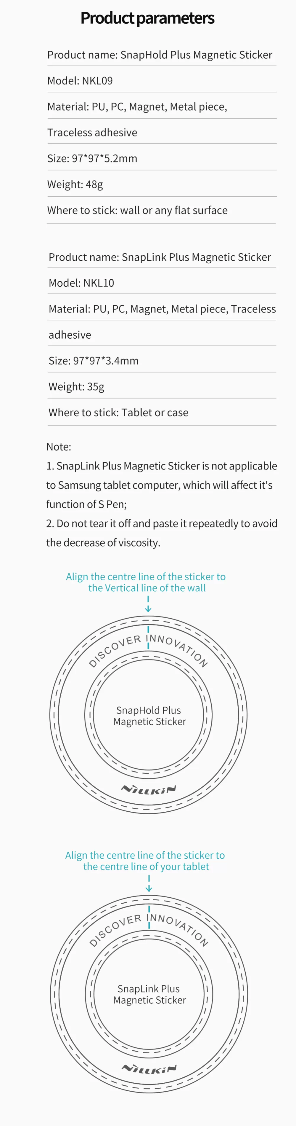  Magnetic Plate NILLKIN SNAPLINK PLUS MAGNETIC STICKER (1PC)  melns