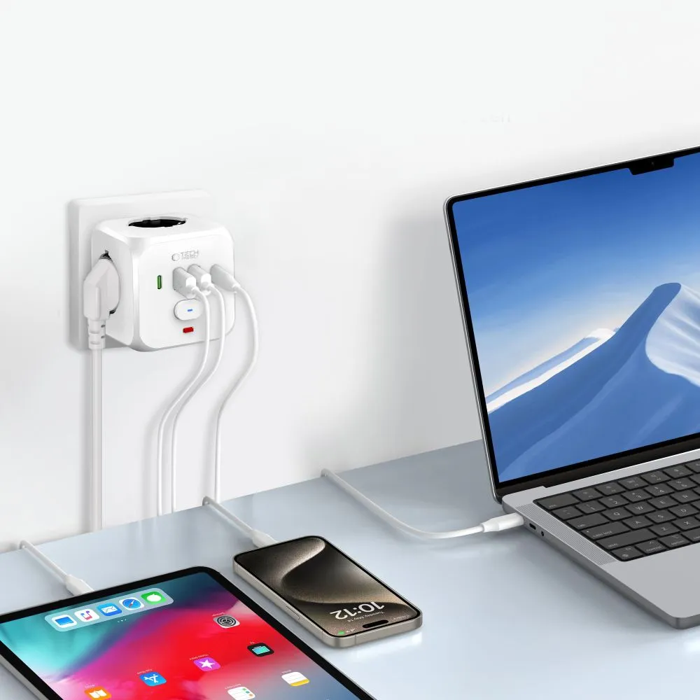  Dažādi TECH-PROTECT PCL3X4 POWER SOCKET 2 USB & TYPE-C 3  balts