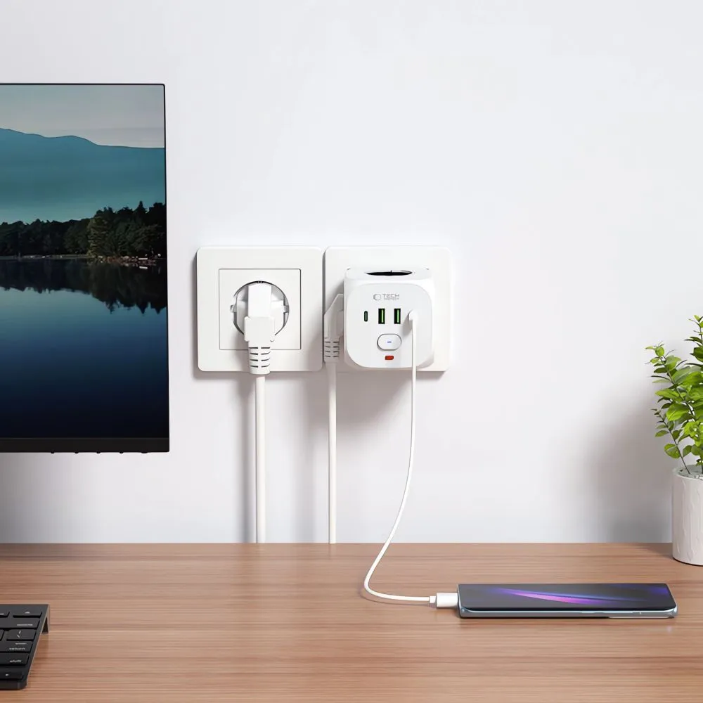  Dažādi TECH-PROTECT PCL3X4 POWER SOCKET 2 USB & TYPE-C 3  balts