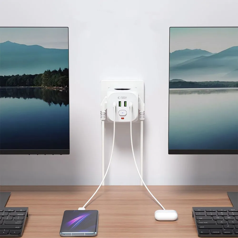  Dažādi TECH-PROTECT PCL3X4 POWER SOCKET 2 USB & TYPE-C 3  balts