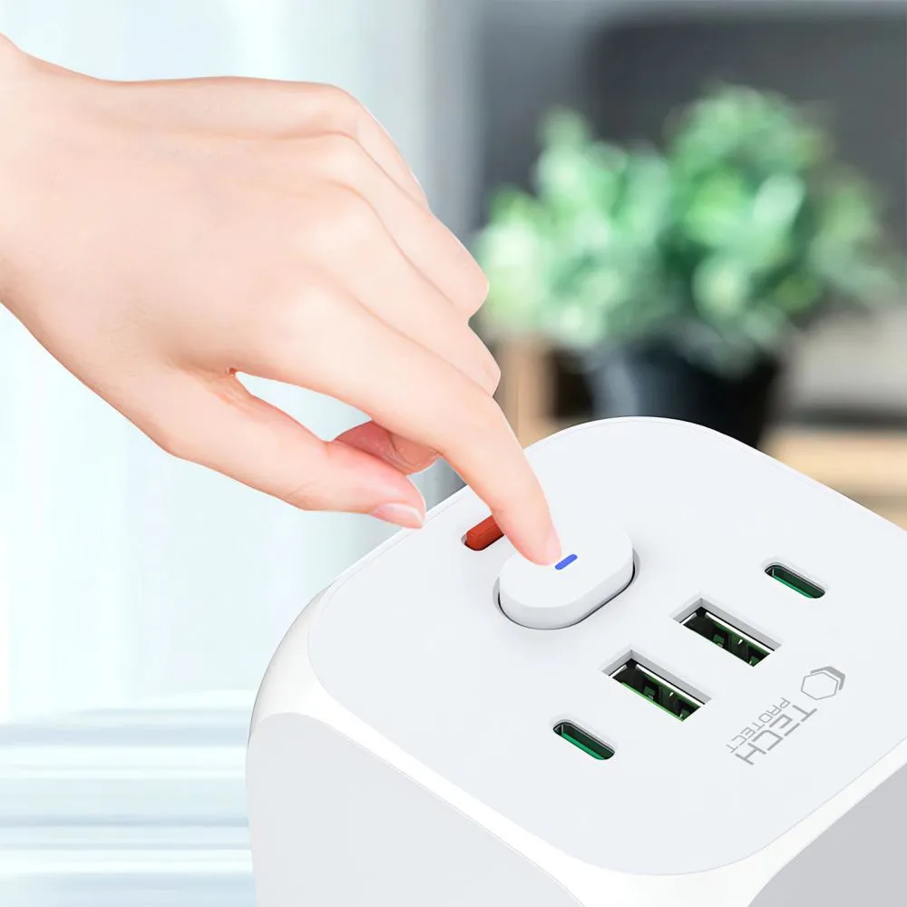  Dažādi TECH-PROTECT PCL3X4 POWER SOCKET 2 USB & TYPE-C 3  balts