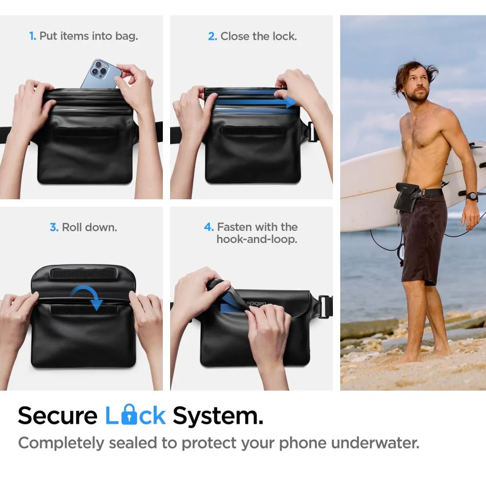 Dažādi telefona maciņš melns SPIGEN A621 UNIVERSAL WATERPROOF CASE & WAIST BAG