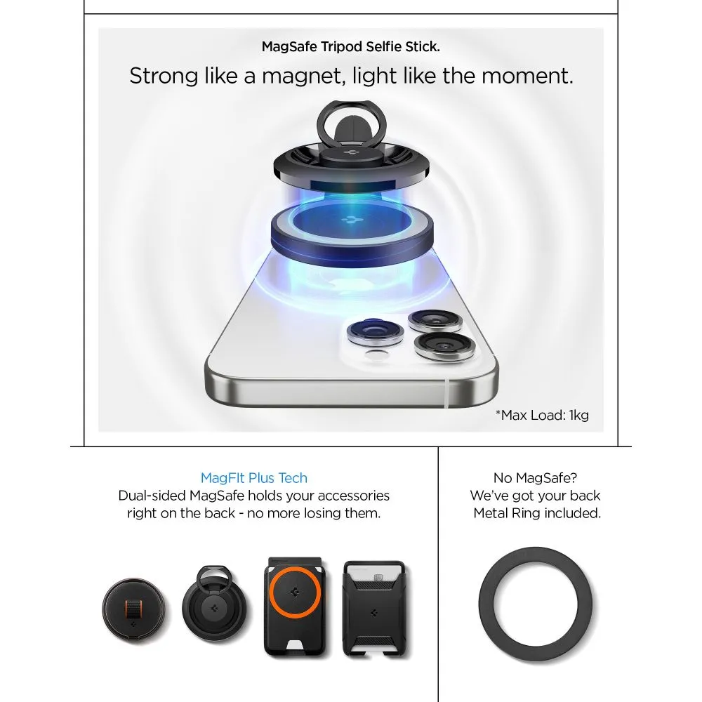  Dažādi SPIGEN S581W MAGSAFE BLUETOOTH SELFIE STICK TRIPOD Viedierīču melns