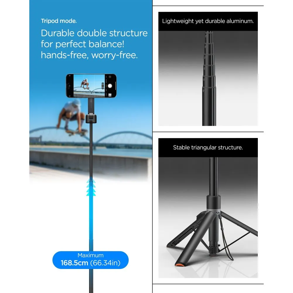  Dažādi SPIGEN S581W MAGSAFE BLUETOOTH SELFIE STICK TRIPOD Viedierīču melns
