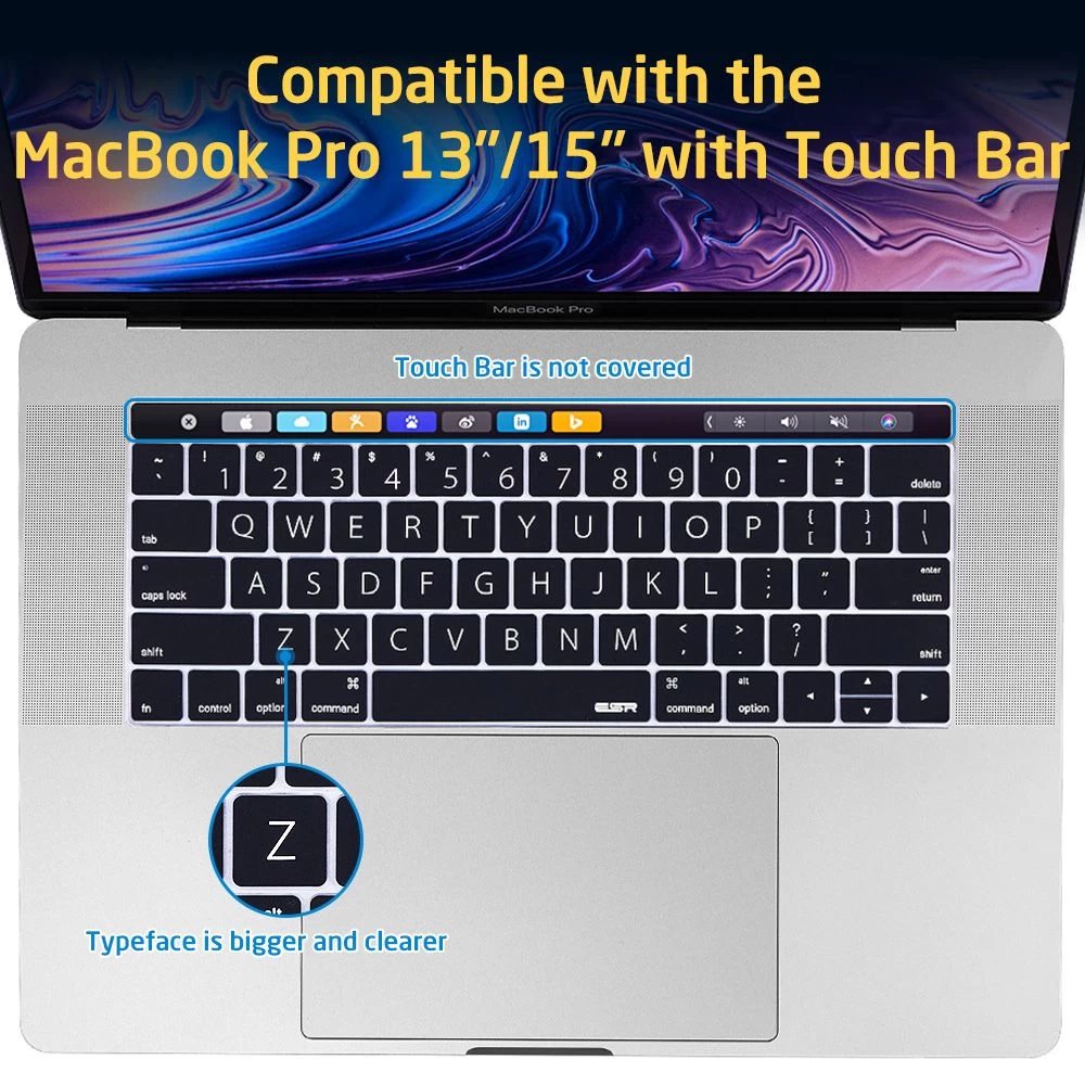  Dažādi ESR Keyboard Cover Macbook PRO 2016/2017/2018US Standart Viedierīču melns