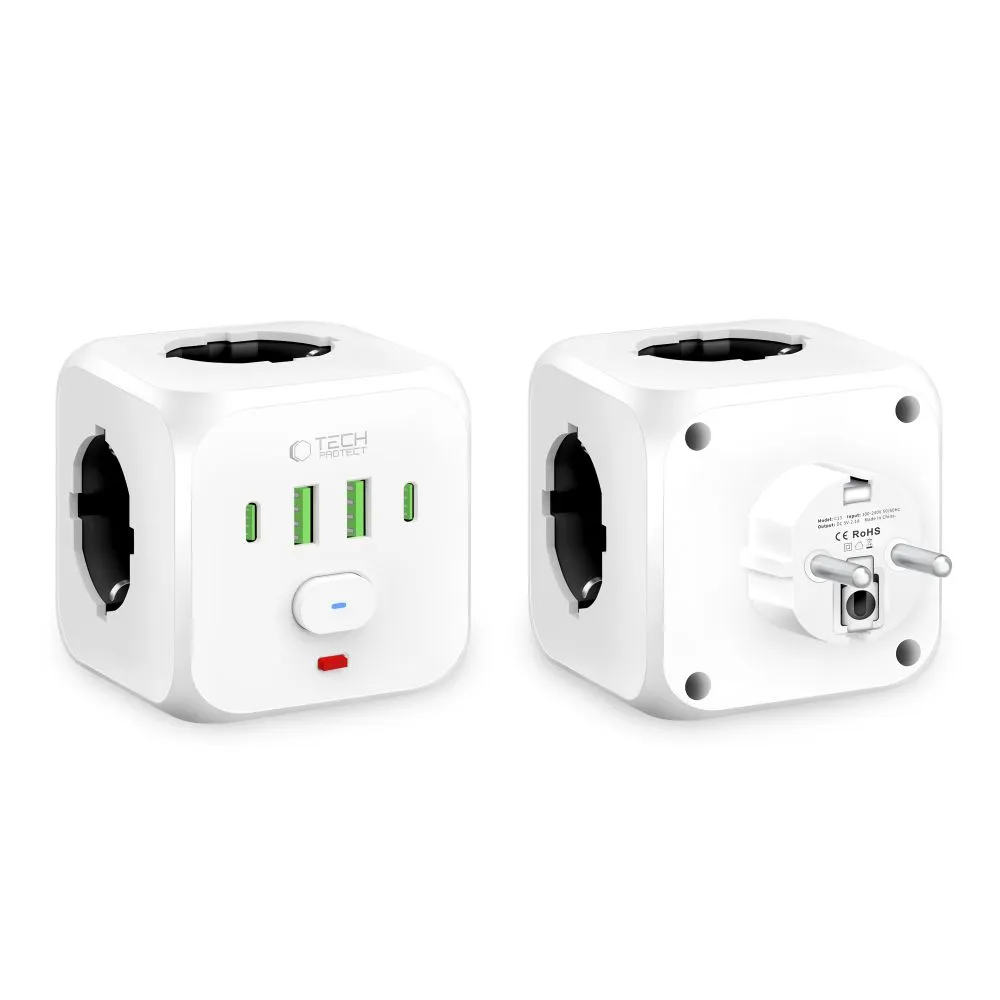 Dažādi TECH-PROTECT PCL3X4 POWER SOCKET 2 USB & TYPE-C 3  balts