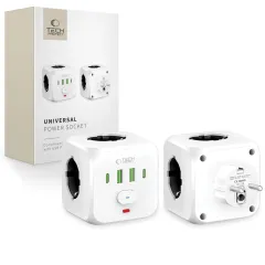 Dažādi TECH-PROTECT PCL3X4 POWER SOCKET 2 USB & TYPE-C 3  balts