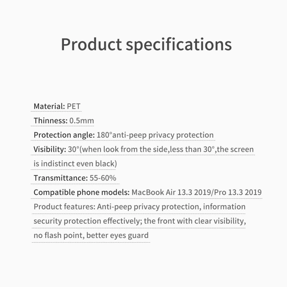 Apple MacBook ekrāna aizsargs melns Nillkin Escort Privacy Film Air 13.3 2019 / Pro