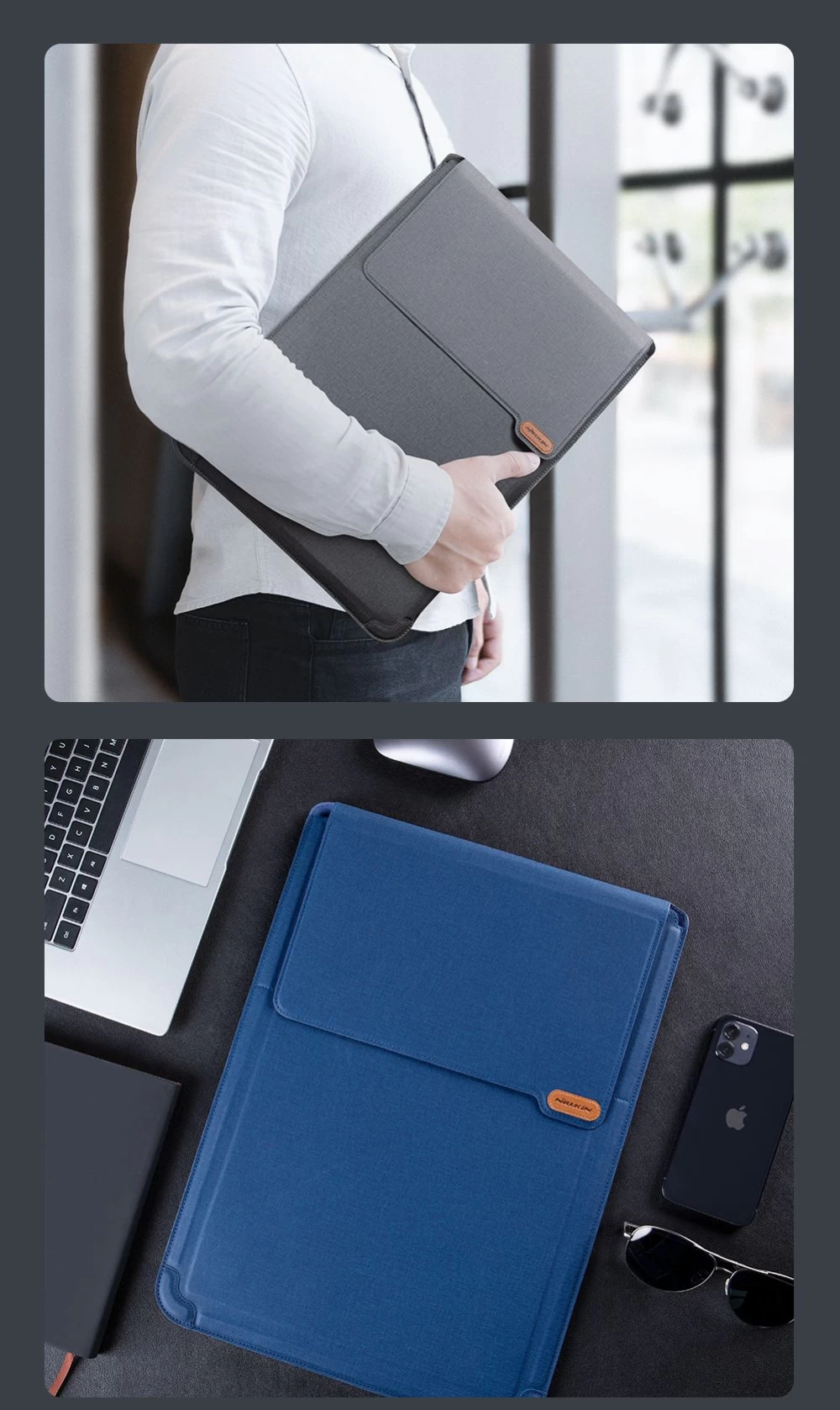 Apple MacBook Laptopfodral blå Nillkin Versatile Plus Laptop Sleeve Macbook 15.6-16.1 (Vegan Leather)
