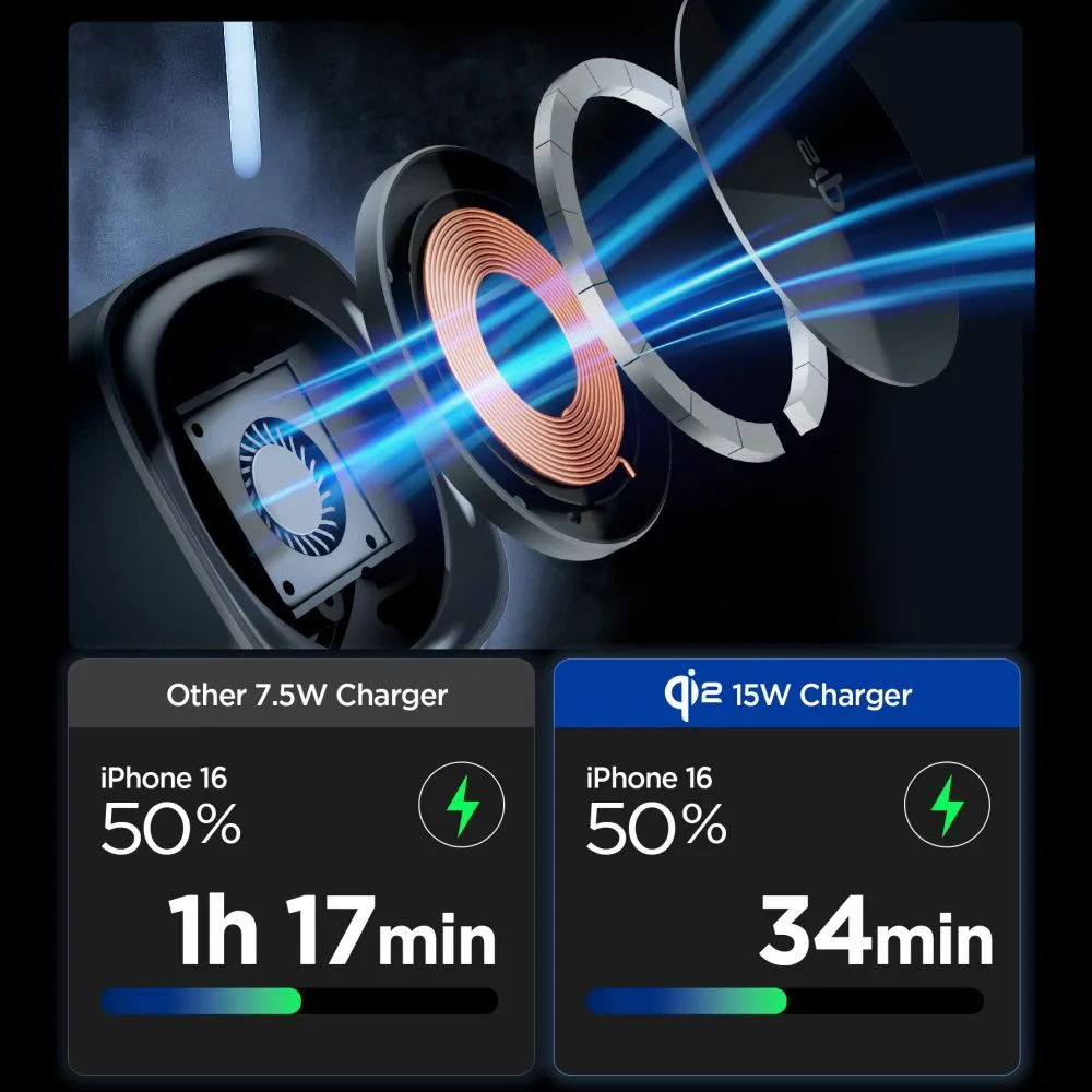 Bezvadu lādētājs  SPIGEN ESSENTIAL EF223MS 3IN1 QI2 ROTARY MAGNETIC MAGSAFE WIRELESS CHARGER melns