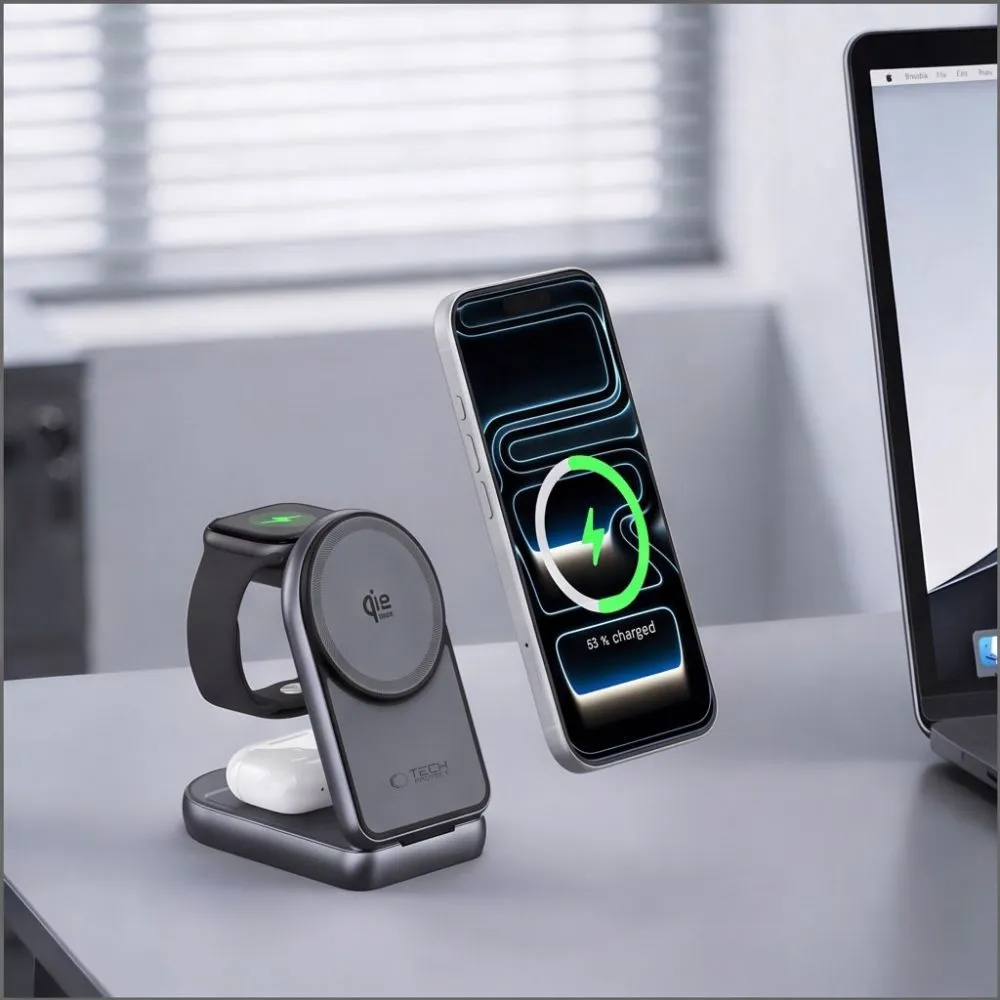 Bezvadu lādētājs  TECH-PROTECT A53 3IN1 MAGNETIC MAGSAFE WIRELESS CHARGER 25W QI2.2 Viedierīču 