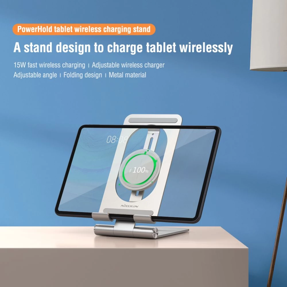 Bezvadu lādētājs  Nillkin PowerHold Tablet Wireless Charging Stand sudraba