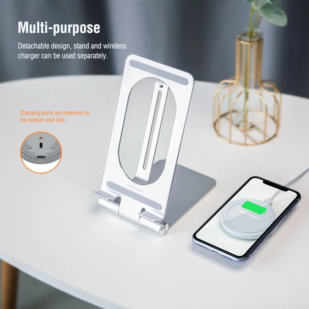 Bezvadu lādētājs  Nillkin PowerHold Tablet Wireless Charging Stand sudraba