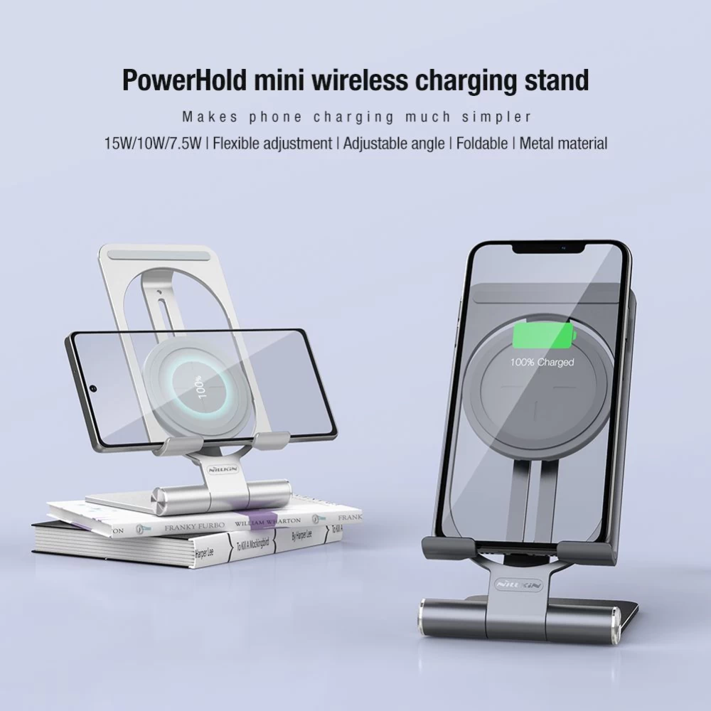 Bezvadu lādētājs  Nillkin PowerHold Mini Wireless Charging Stand sudraba