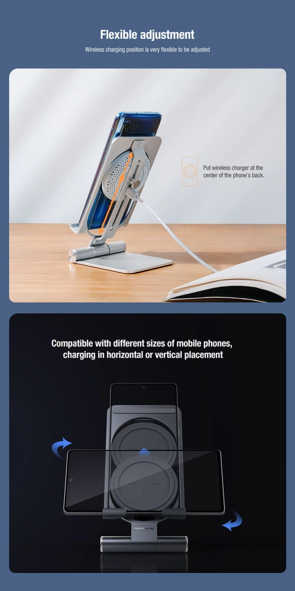 Bezvadu lādētājs  Nillkin PowerHold Mini Wireless Charging Stand sudraba