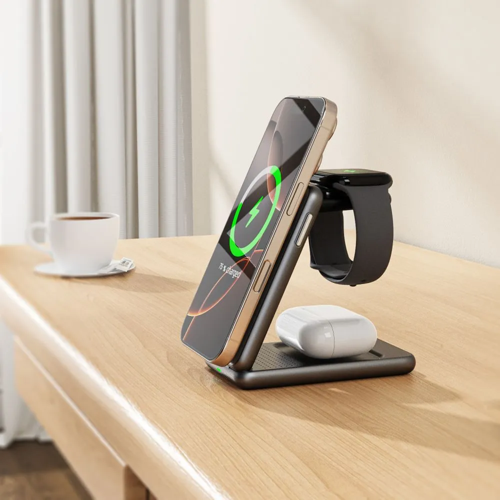 Bezvadu lādētājs  TECH-PROTECT QI15W-A42 3IN1 MAGNETIC MAGSAFE WIRELESS CHARGER zeltīts