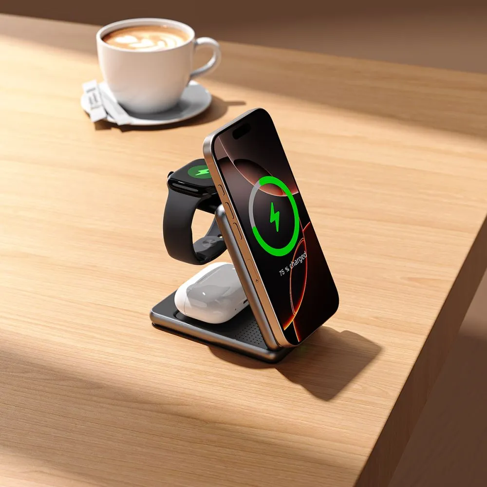 Bezvadu lādētājs  TECH-PROTECT QI15W-A42 3IN1 MAGNETIC MAGSAFE WIRELESS CHARGER zeltīts