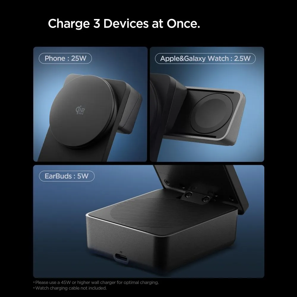 Bezvadu lādētājs  SPIGEN EF323MQ ESSENTIAL 3IN1 MAGNETIC MAGSAFE WIRELESS CHARGER 25W QI2.2 Viedierīču 