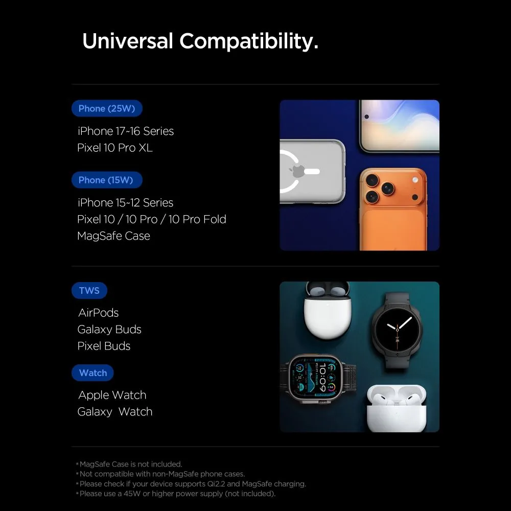 Bezvadu lādētājs  SPIGEN EF323MQ ESSENTIAL 3IN1 MAGNETIC MAGSAFE WIRELESS CHARGER 25W QI2.2 Viedierīču 
