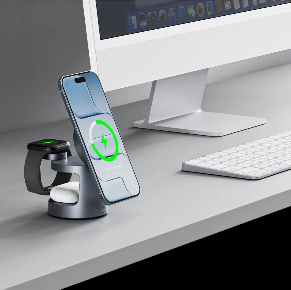 Bezvadu lādētājs  TECH-PROTECT A48 3IN1 MAGNETIC MAGSAFE WIRELESS CHARGER 25W QI2.2 Viedierīču 