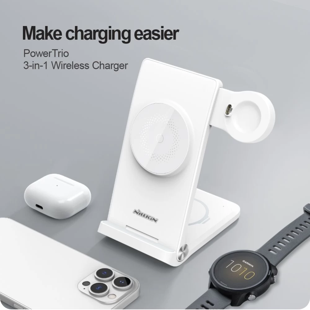 Bezvadu lādētājs  Nillkin Power Trio 3in1 Wireless Charger Magsafe (Huawei Watch) Magnetic Version balts