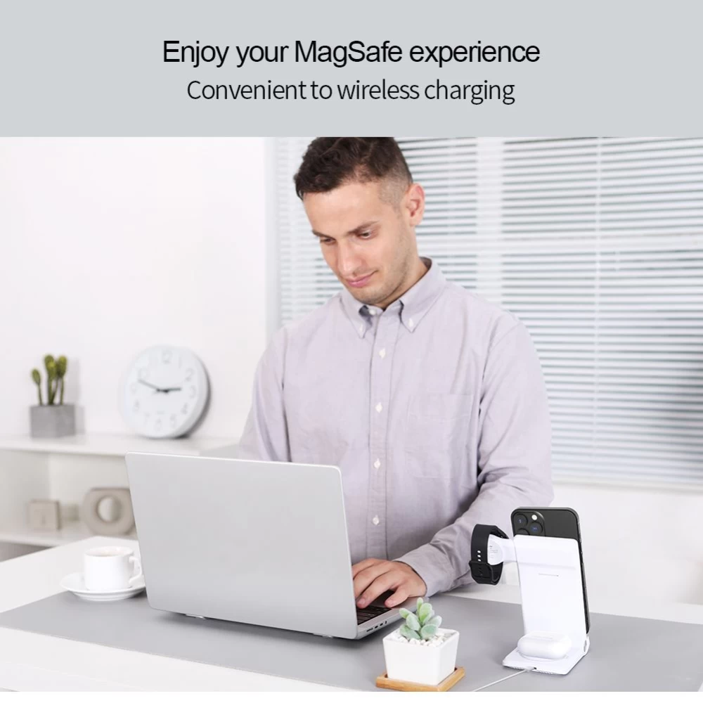 Bezvadu lādētājs  Nillkin Power Trio 3in1 Wireless Charger Magsafe (Huawei Watch) Magnetic Version balts