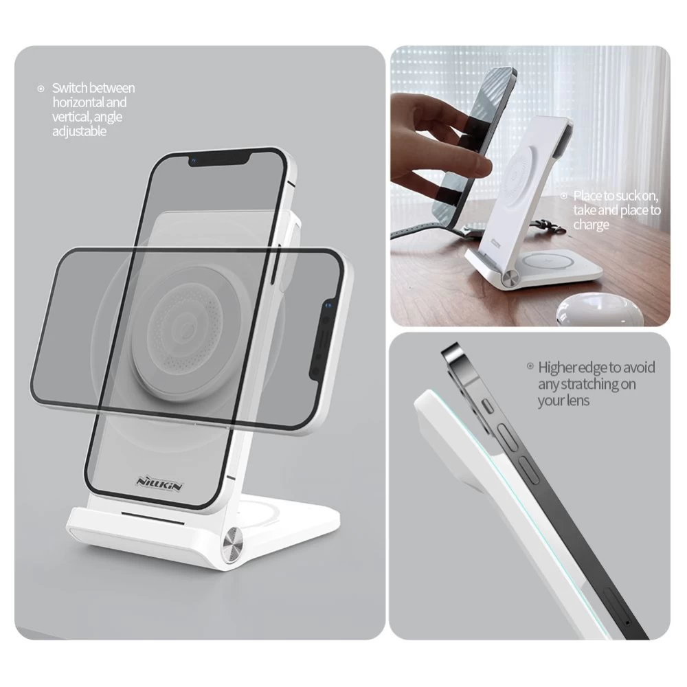 Bezvadu lādētājs  Nillkin Power Trio 3in1 Wireless Charger Magsafe (Huawei Watch) Magnetic Version balts