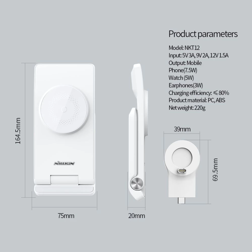 Bezvadu lādētājs  Nillkin Power Trio 3in1 Wireless Charger Magsafe (Huawei Watch) Magnetic Version balts