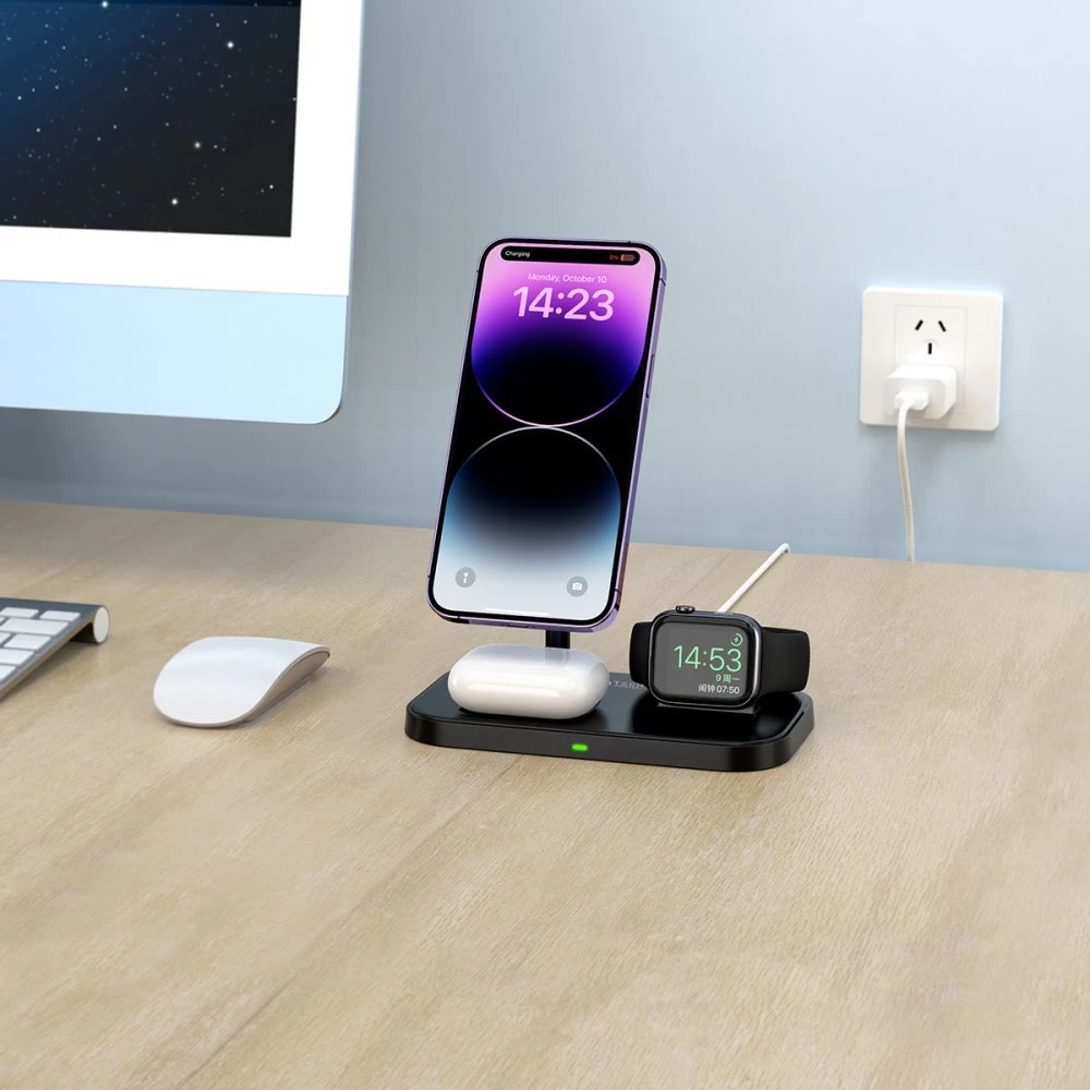 Bezvadu lādētājs  TECH-PROTECT QI15W A22 3IN1 MAGNETIC MAGSAFE WIRELESS CHARGER balts