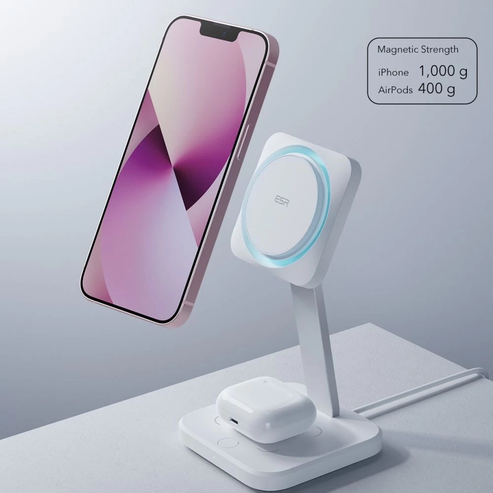 Bezvadu lādētājs  ESR HALOLOCK 2IN1 CRYOBOOST MAGNETIC MAGSAFE WIRELESS CHARGER balts