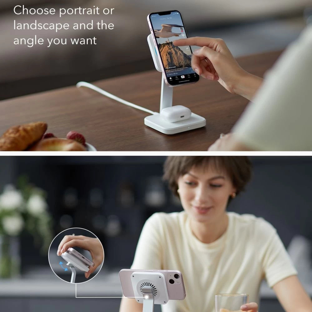 Bezvadu lādētājs  ESR HALOLOCK 2IN1 CRYOBOOST MAGNETIC MAGSAFE WIRELESS CHARGER balts