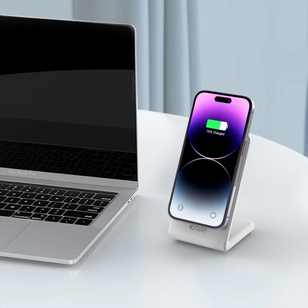 Bezvadu lādētājs  TECH-PROTECT QI15W-A23 MAGNETIC MAGSAFE WIRELESS CHARGER balts
