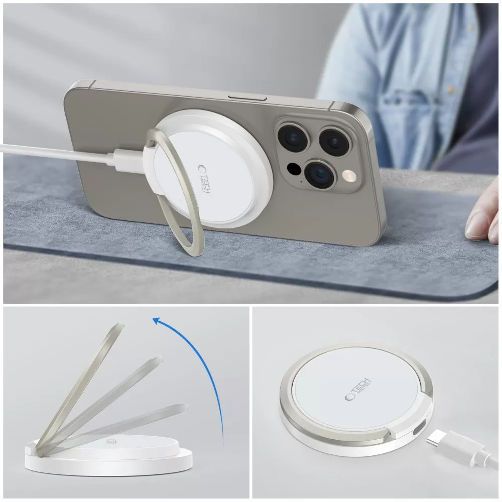 Bezvadu lādētājs  TECH-PROTECT QI15W-A33 MAGNETIC MAGSAFE WIRELESS CHARGER balts