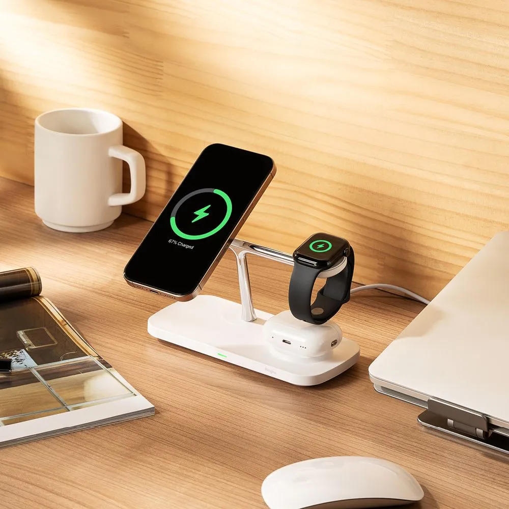Bezvadu lādētājs  RINGKE 3IN1 QI2 MAGNETIC MAGSAFE WIRELESS CHARGER balts