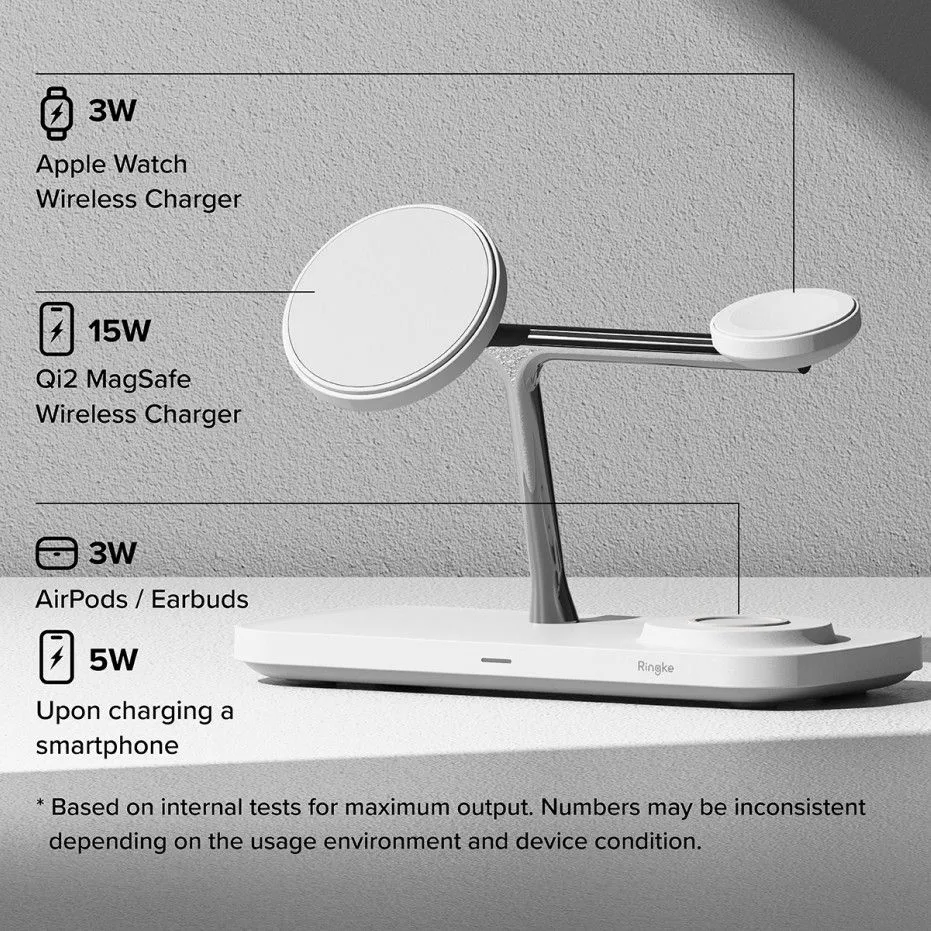 Bezvadu lādētājs  RINGKE 3IN1 QI2 MAGNETIC MAGSAFE WIRELESS CHARGER balts