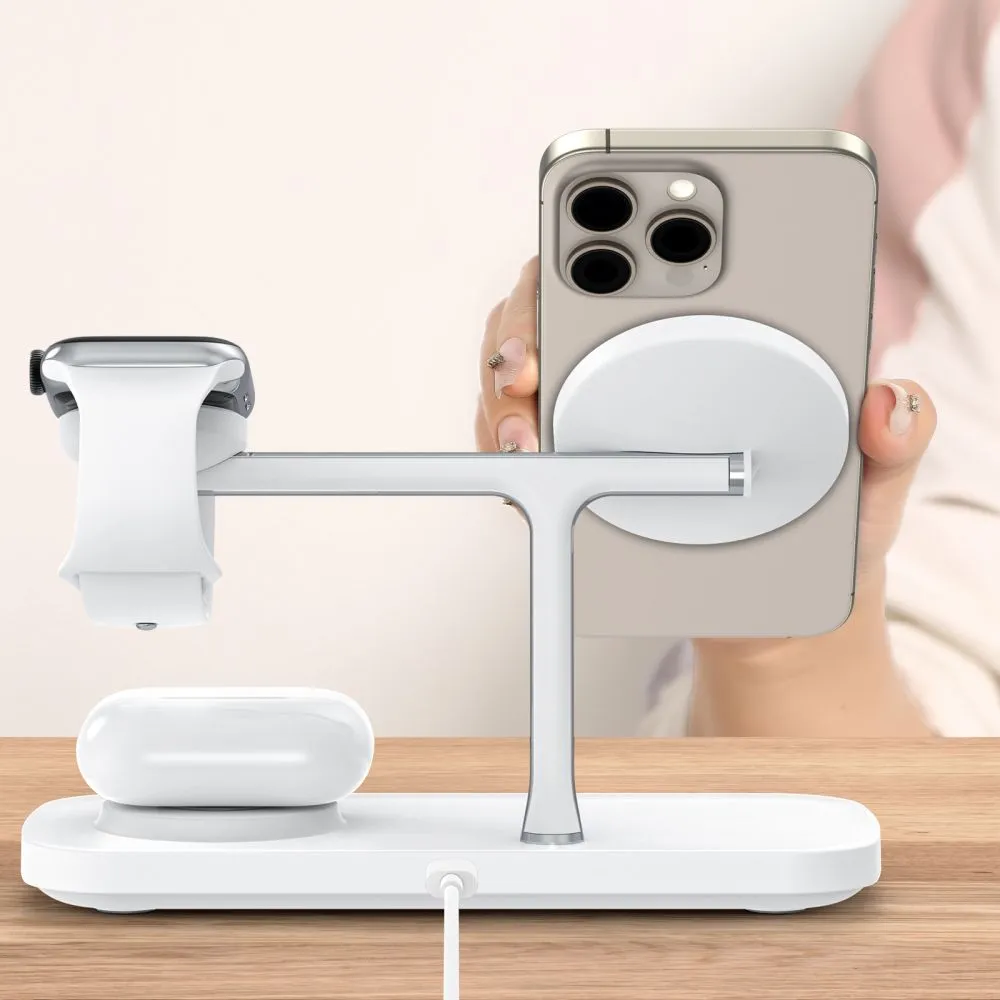 Bezvadu lādētājs  TECH-PROTECT QI15W-A45 3IN1 MAGNETIC MAGSAFE WIRELESS CHARGER balts