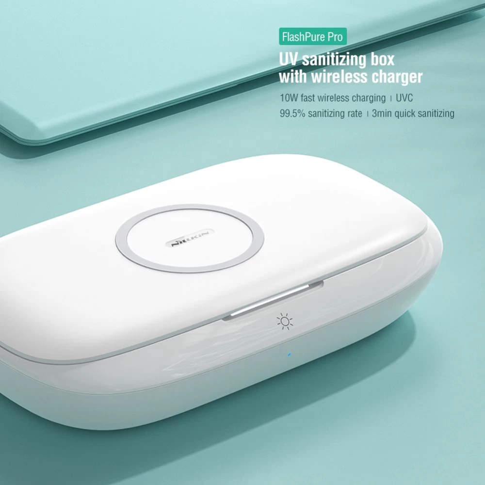 Bezvadu lādētājs  Nillkin FlashPure UV Sanitizing Box w Wireless Charger balts