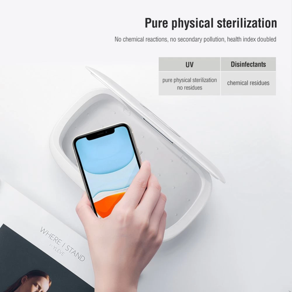 Bezvadu lādētājs  Nillkin FlashPure UV Sanitizing Box w Wireless Charger balts