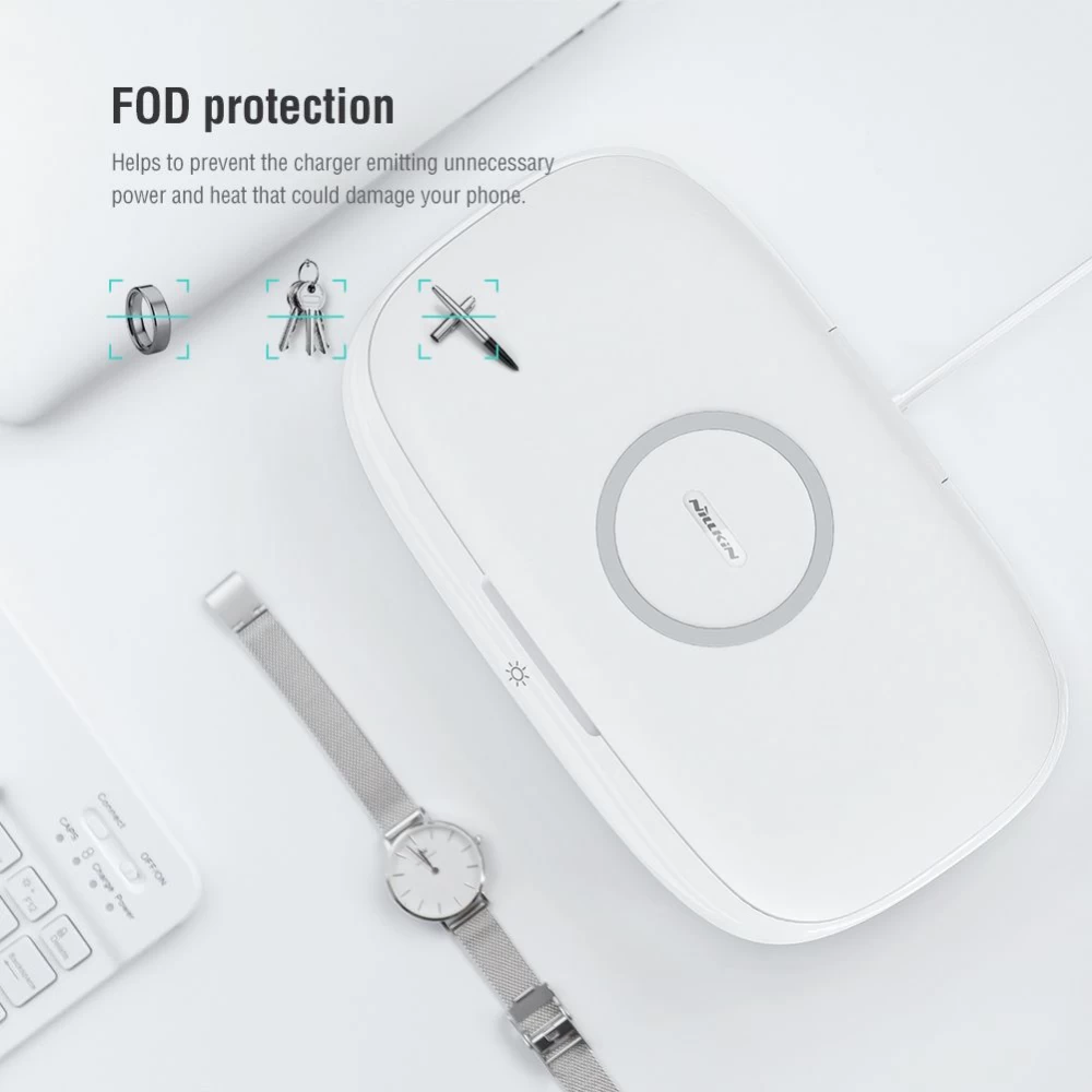 Bezvadu lādētājs  Nillkin FlashPure UV Sanitizing Box w Wireless Charger balts