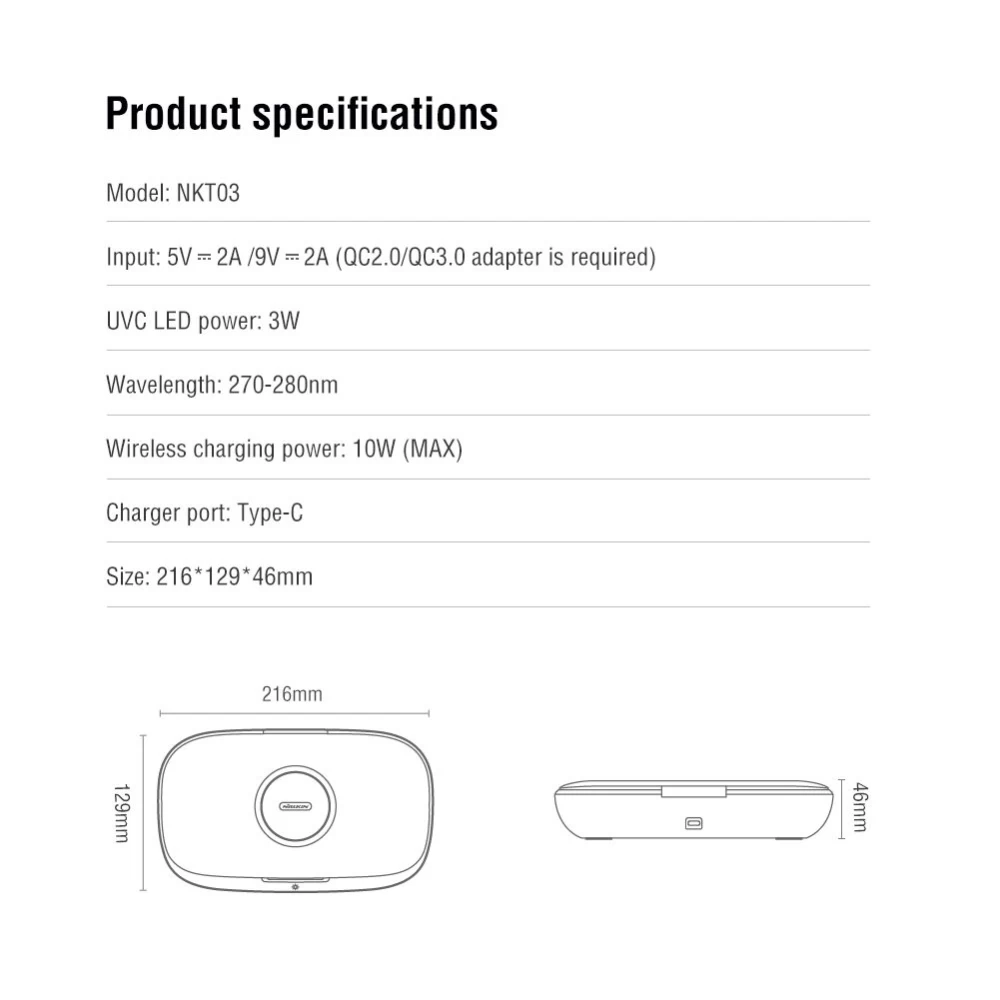 Bezvadu lādētājs  Nillkin FlashPure UV Sanitizing Box w Wireless Charger balts