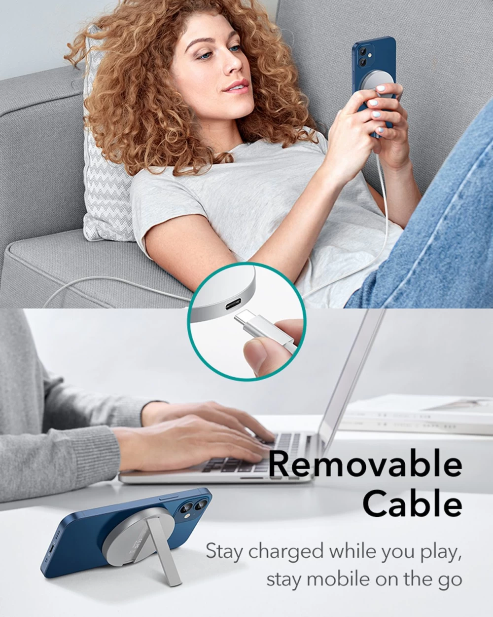 Bezvadu lādētājs  ESR HaloLock Kickstand Magnetic Wireless Charger balts