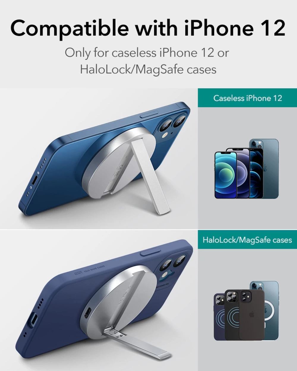 Bezvadu lādētājs  ESR HaloLock Kickstand Magnetic Wireless Charger balts