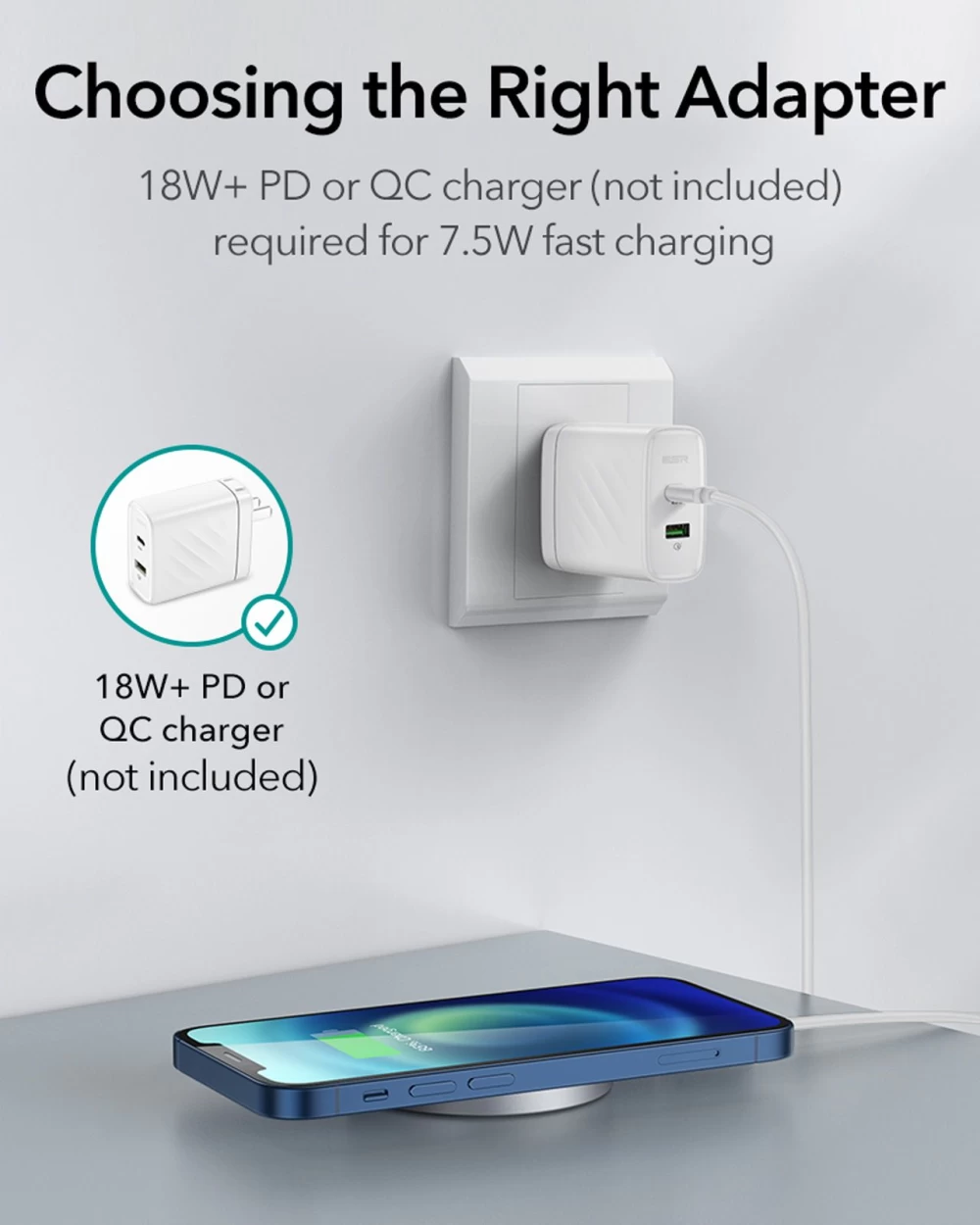 Bezvadu lādētājs  ESR HaloLock Kickstand Magnetic Wireless Charger balts