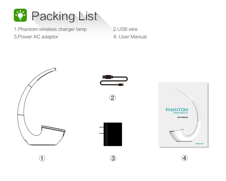 Bezvadu lādētājs  Nillkin Phantom Wireless Charger / LED lamp balts