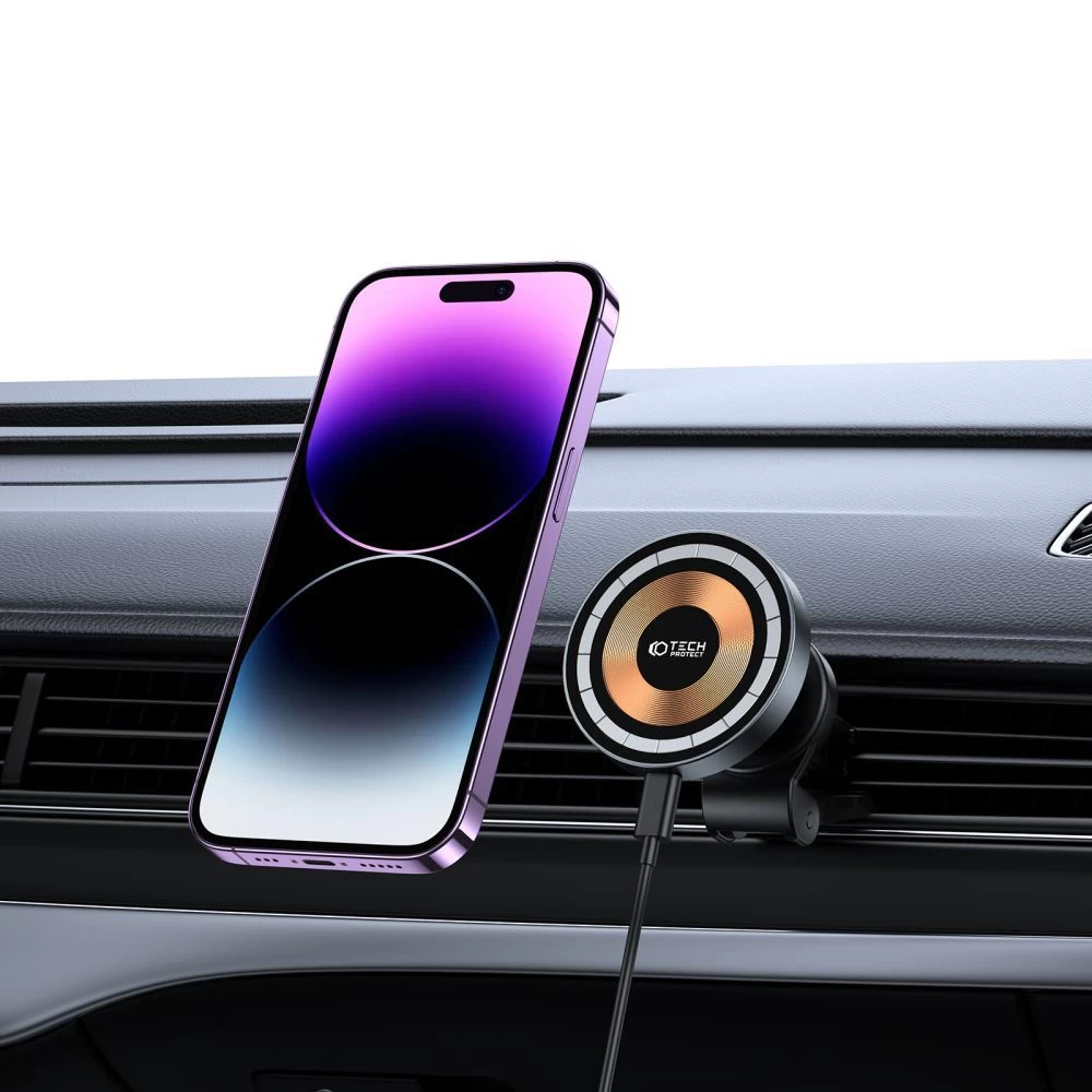Trådlösa laddare  TECH-PROTECT MM15W-V5 MAGNETIC MAGSAFE VENT CAR MOUNT WIRELESS CHARGER 15W svart