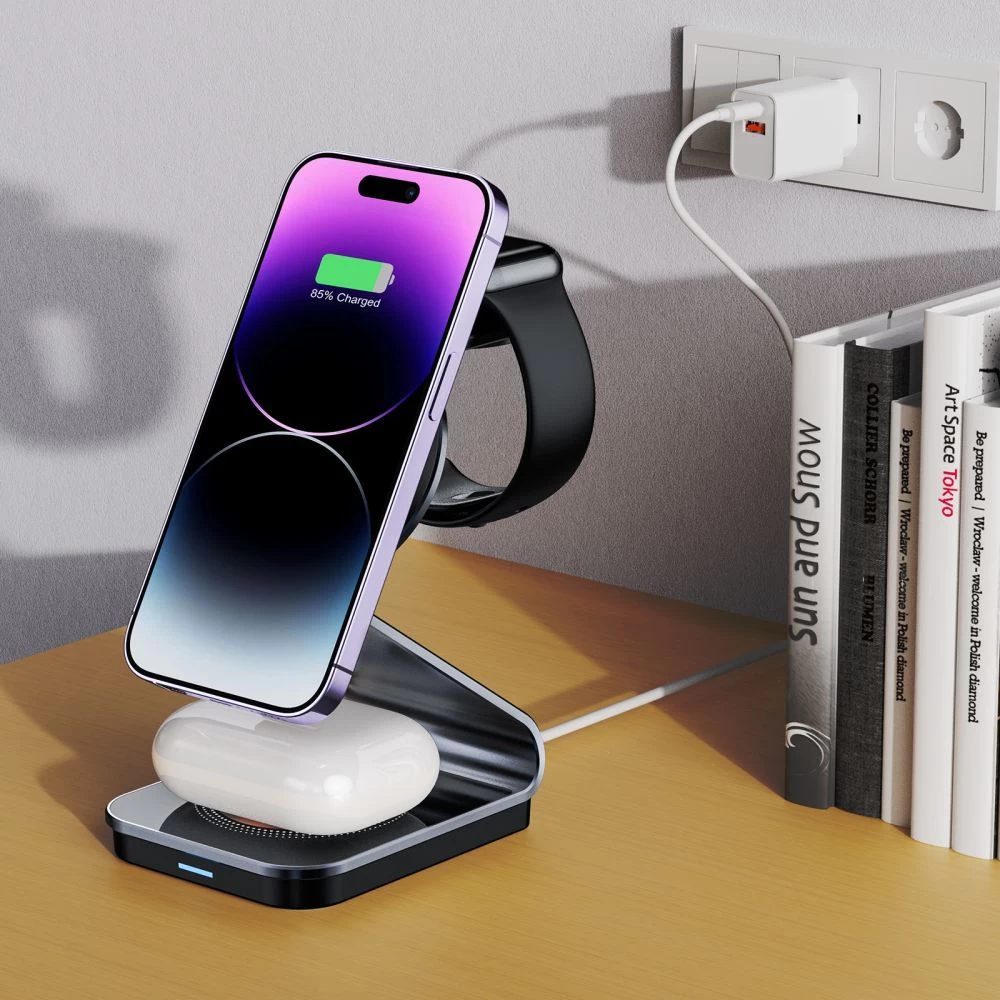 Bezvadu lādētājs  TECH-PROTECT QI15W-A29 3IN1 MAGNETIC MAGSAFE WIRELESS CHARGER melns