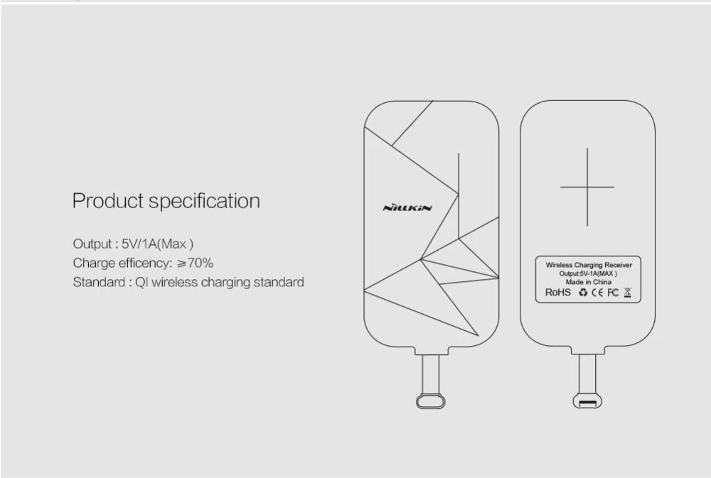 Bezvadu lādētājs  Magic Tags TYPE-B Wireless Charging Receiver Micro USB narrow-side down melns