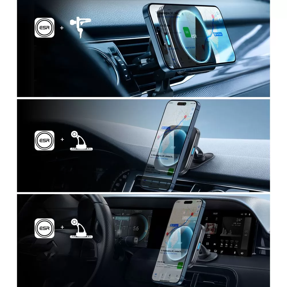 Trådlösa laddare  ESR HALOLOCK MAGNETIC MAGSAFE VENT CAR MOUNT WIRELESS CHARGER QI2 15W svart