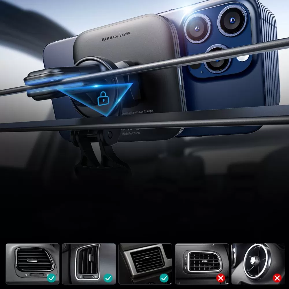 Trådlösa laddare  ESR HALOLOCK MAGNETIC MAGSAFE VENT CAR MOUNT WIRELESS CHARGER QI2 15W svart