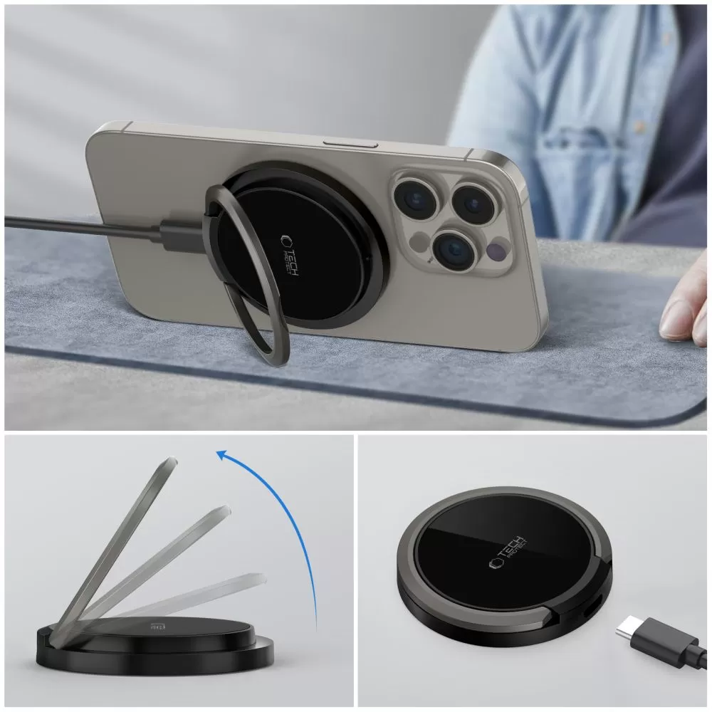 Bezvadu lādētājs  TECH-PROTECT QI15W-A33 MAGNETIC MAGSAFE WIRELESS CHARGER melns